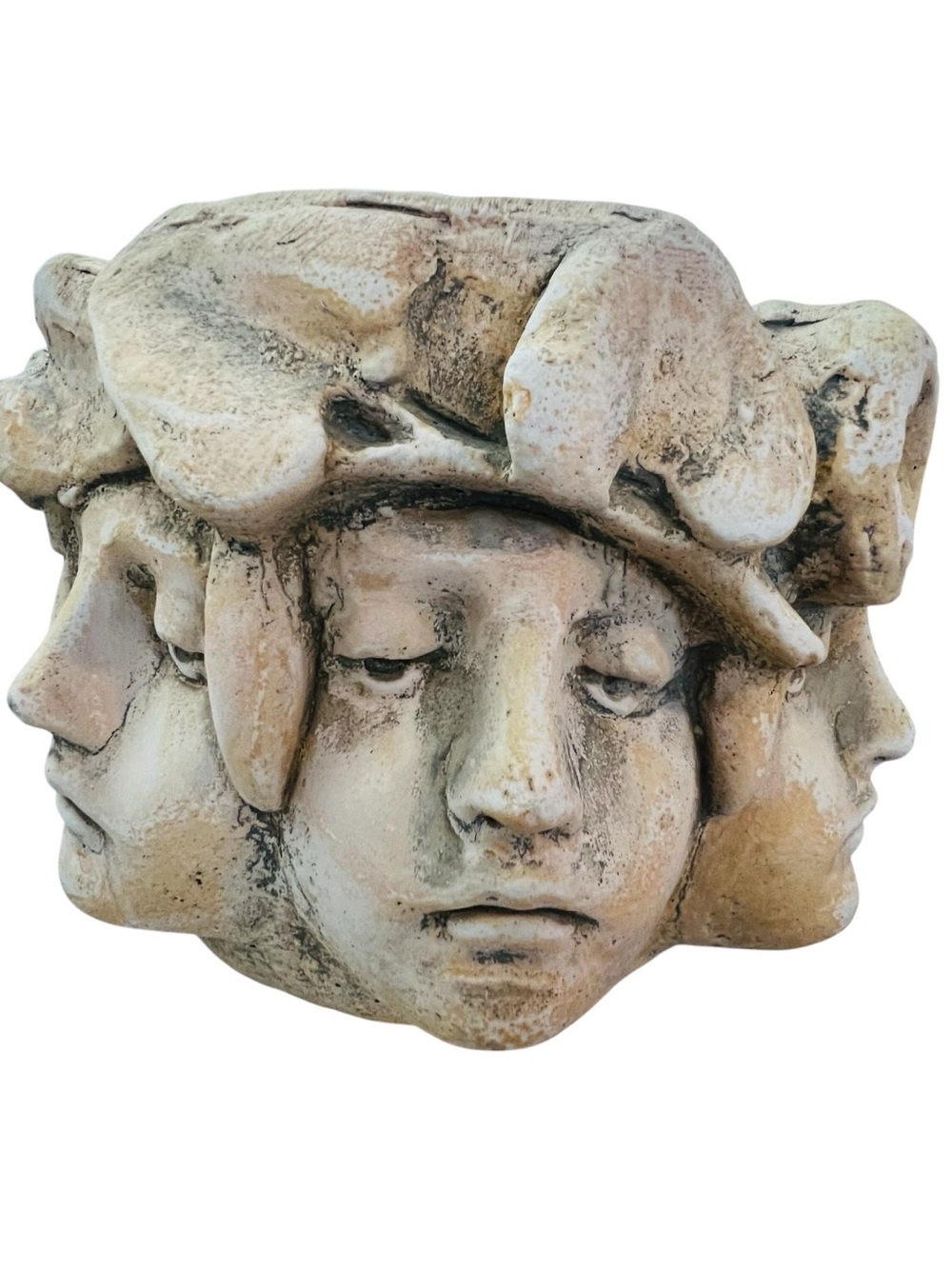 Vintage Faroy Inc Hayes Parker Sandstone Multi Face Head Art Sculpture Planter